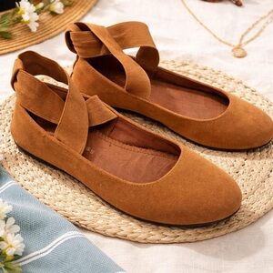 Alpine Swiss brown suede flat ballet shoes